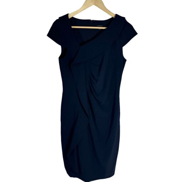 Ann Taylor Navy Ruffle Front Dress Sz 4 - Picture 4 of 11